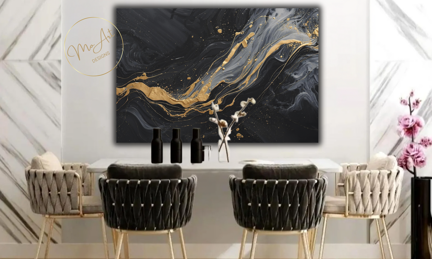 Black, Gold and Grey Abstract Canvas Wall Art