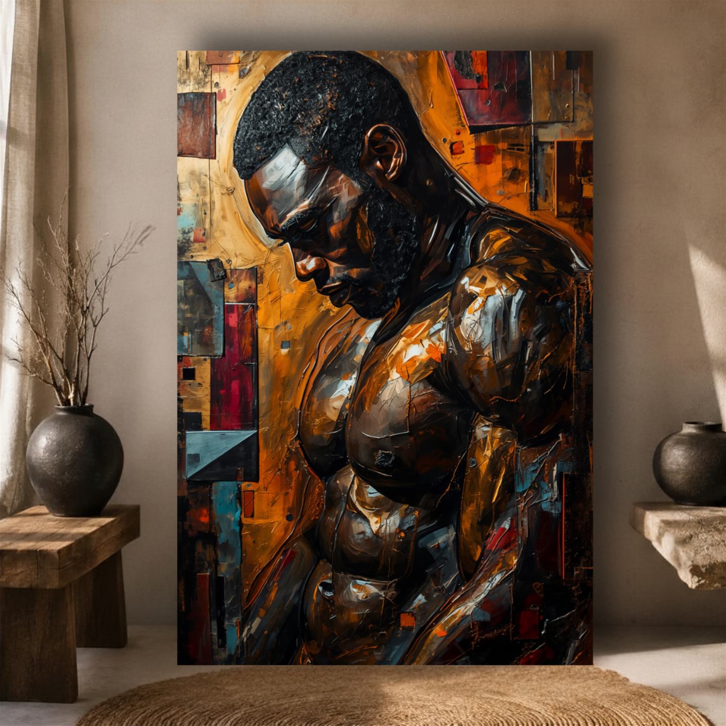 Black Man Wall Art | Abstract Colorful African American Canvas Print | Modern Home Decor