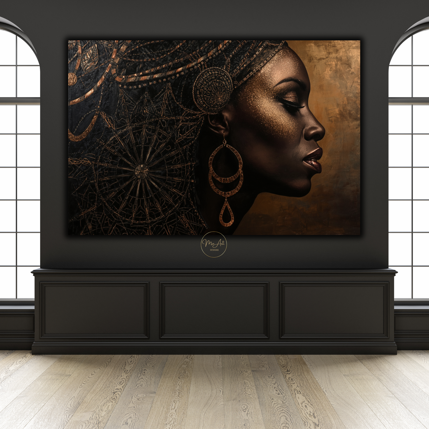 Black Woman Wall Art – Sophisticated Afrocentric Black & Copper Canvas Print