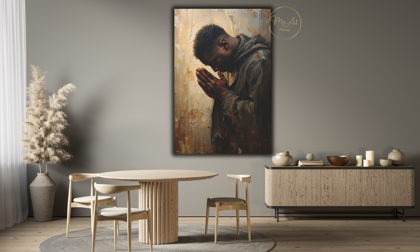 Black Man Praying - Canvas Wall Art