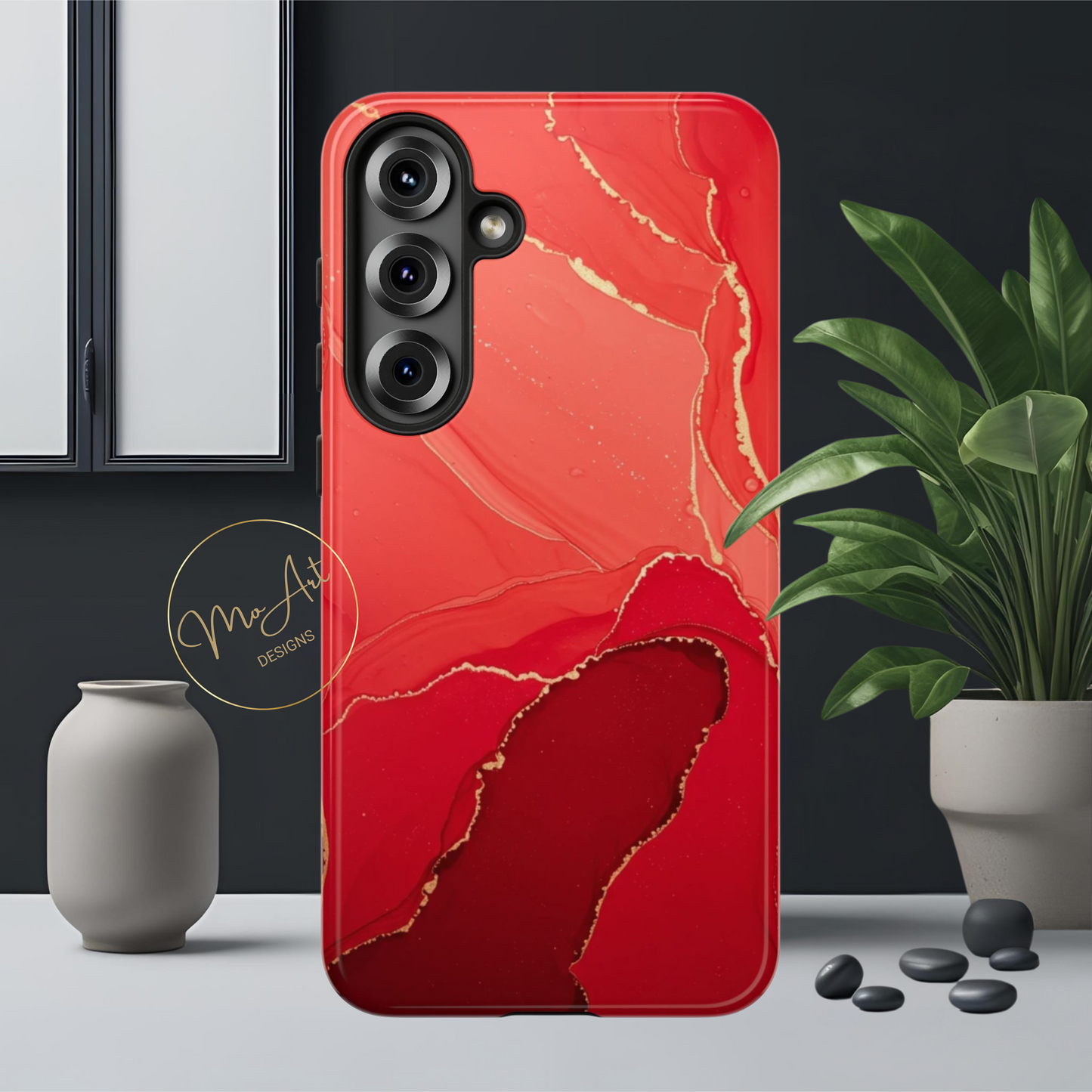 Red & Gold Marble Design - Tough Phone Case - iPhone or Samsung Phones