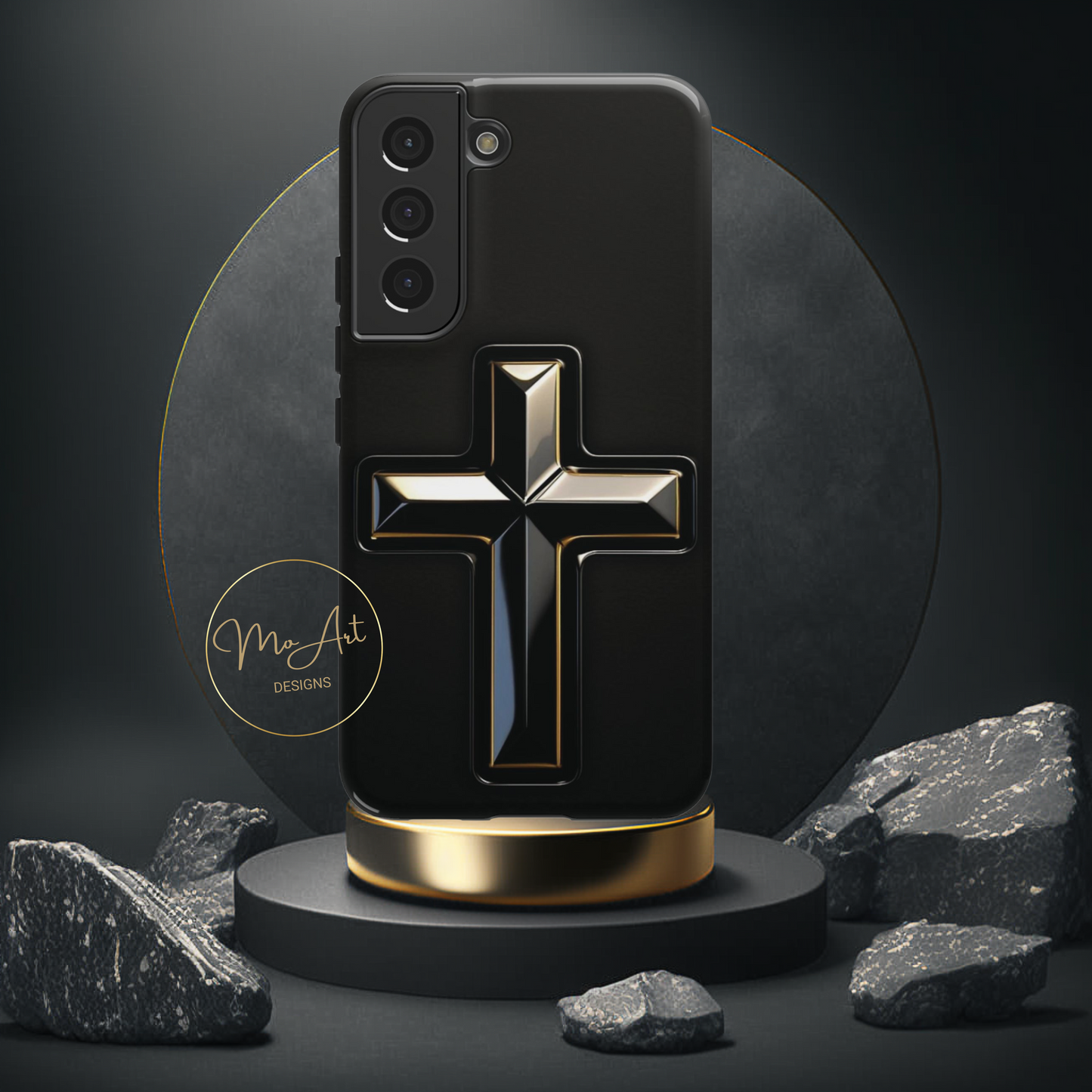 Black and Gold Cross Tough Phone Case – Compatible with iPhone & Samsung
