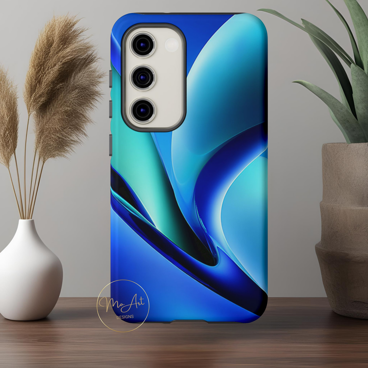 Abstract Blue/Turquoise Tough Phone Case – Compatible with iPhone & Samsung