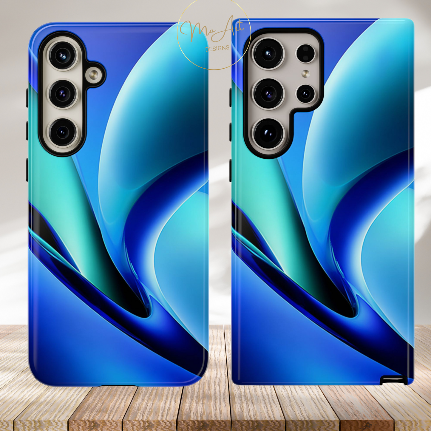 Abstract Blue/Turquoise Tough Phone Case – Compatible with iPhone & Samsung
