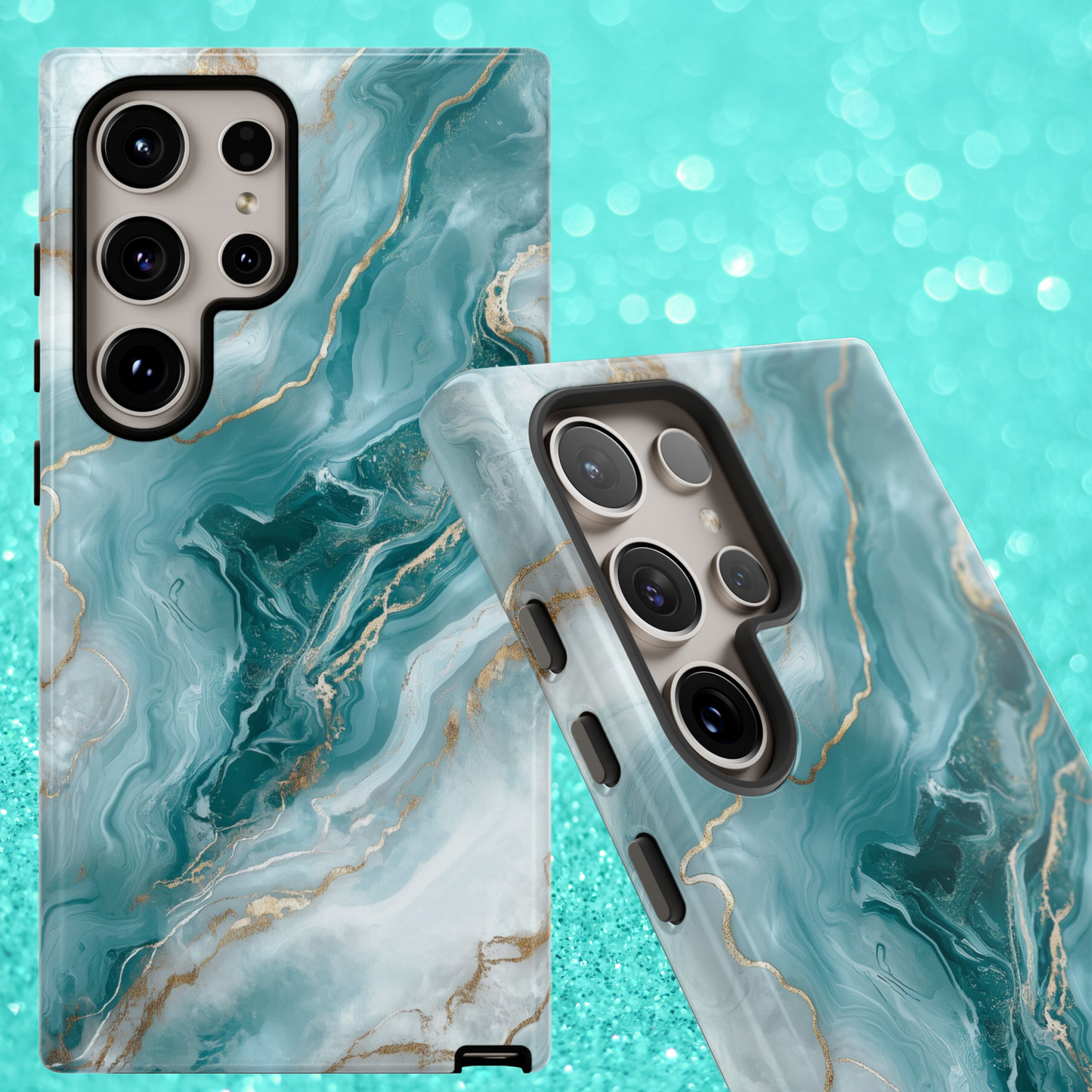 Stylish Turquoise Marbled Tough Phone Case for Ultimate Protection, iPhone or Samsung Phone Case