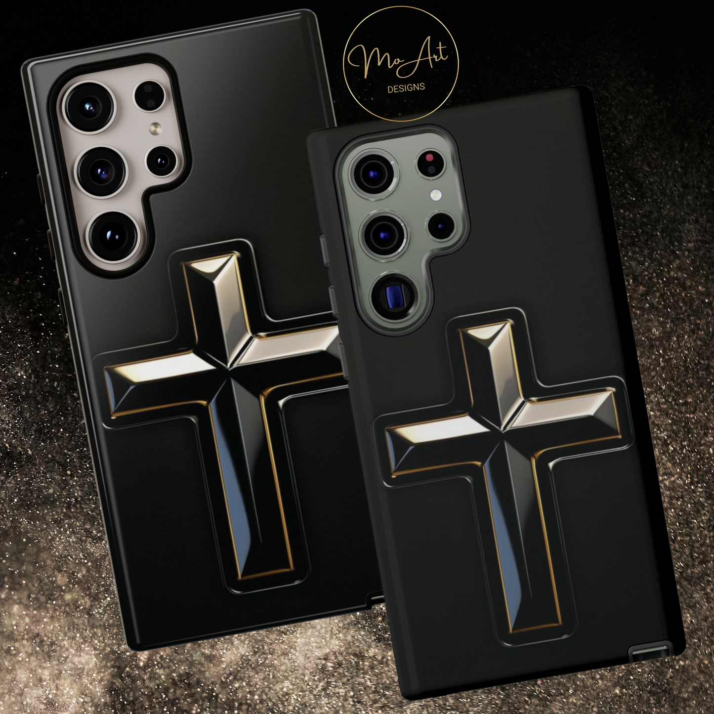 Black and Gold Cross Tough Phone Case – Compatible with iPhone & Samsung
