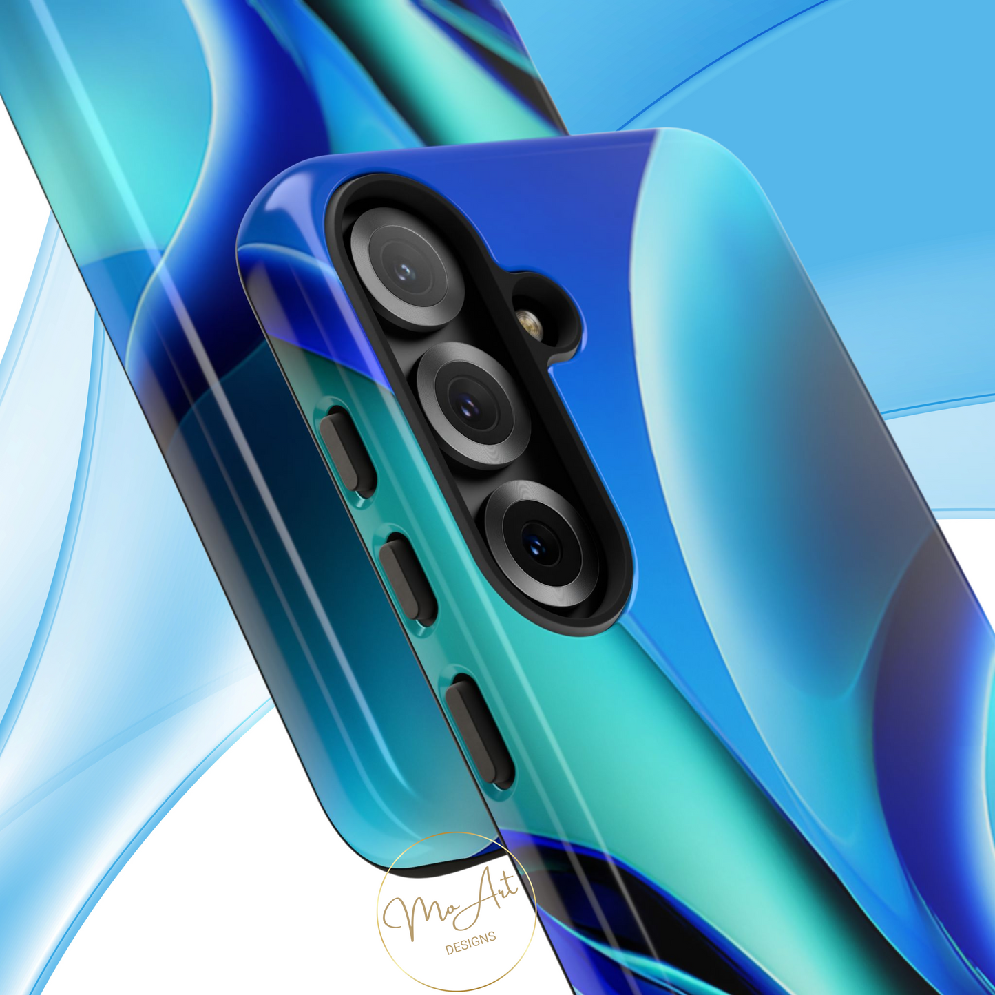 Abstract Blue/Turquoise Tough Phone Case – Compatible with iPhone & Samsung