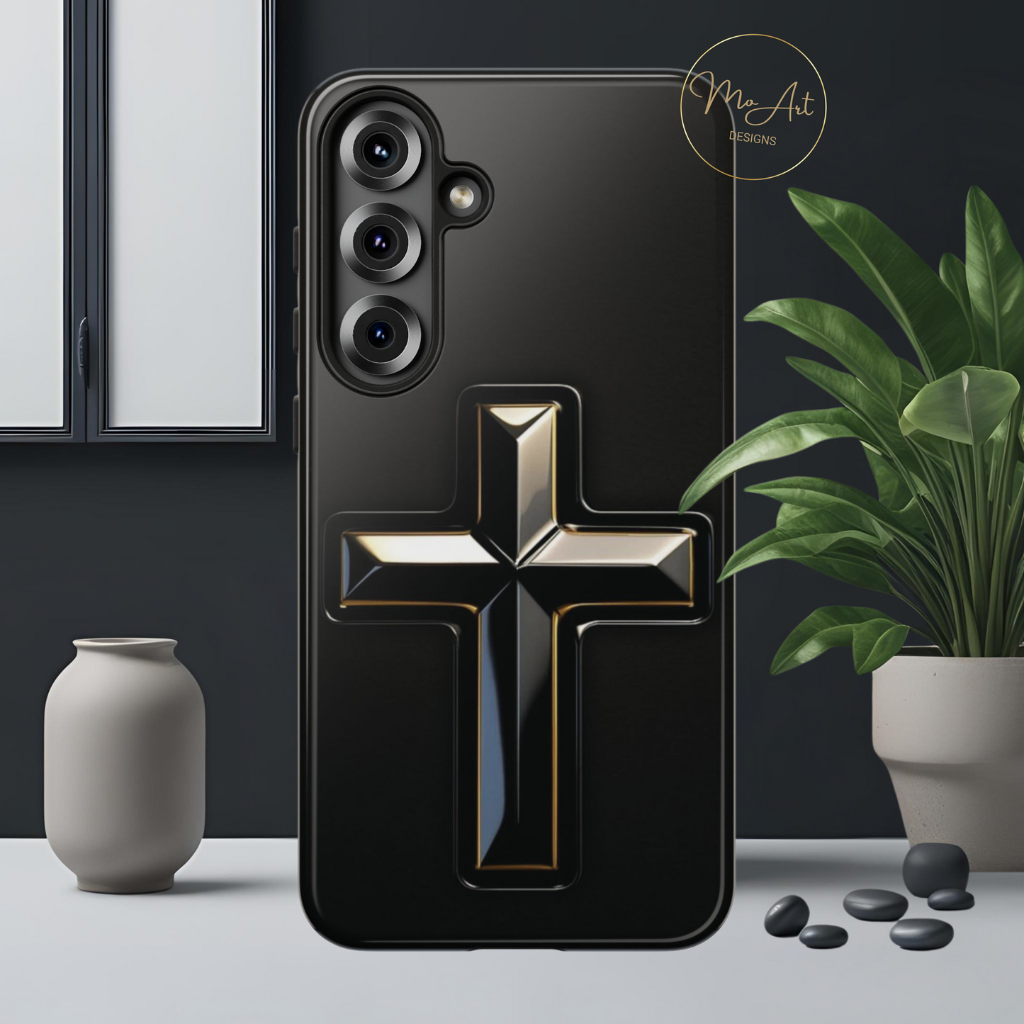 Black and Gold Cross Tough Phone Case – Compatible with iPhone & Samsung