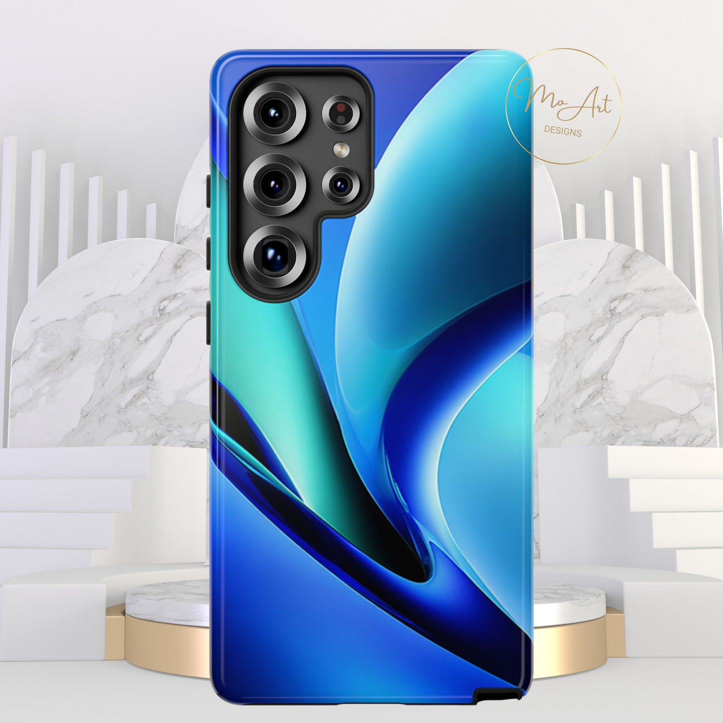 Abstract Blue/Turquoise Tough Phone Case – Compatible with iPhone & Samsung