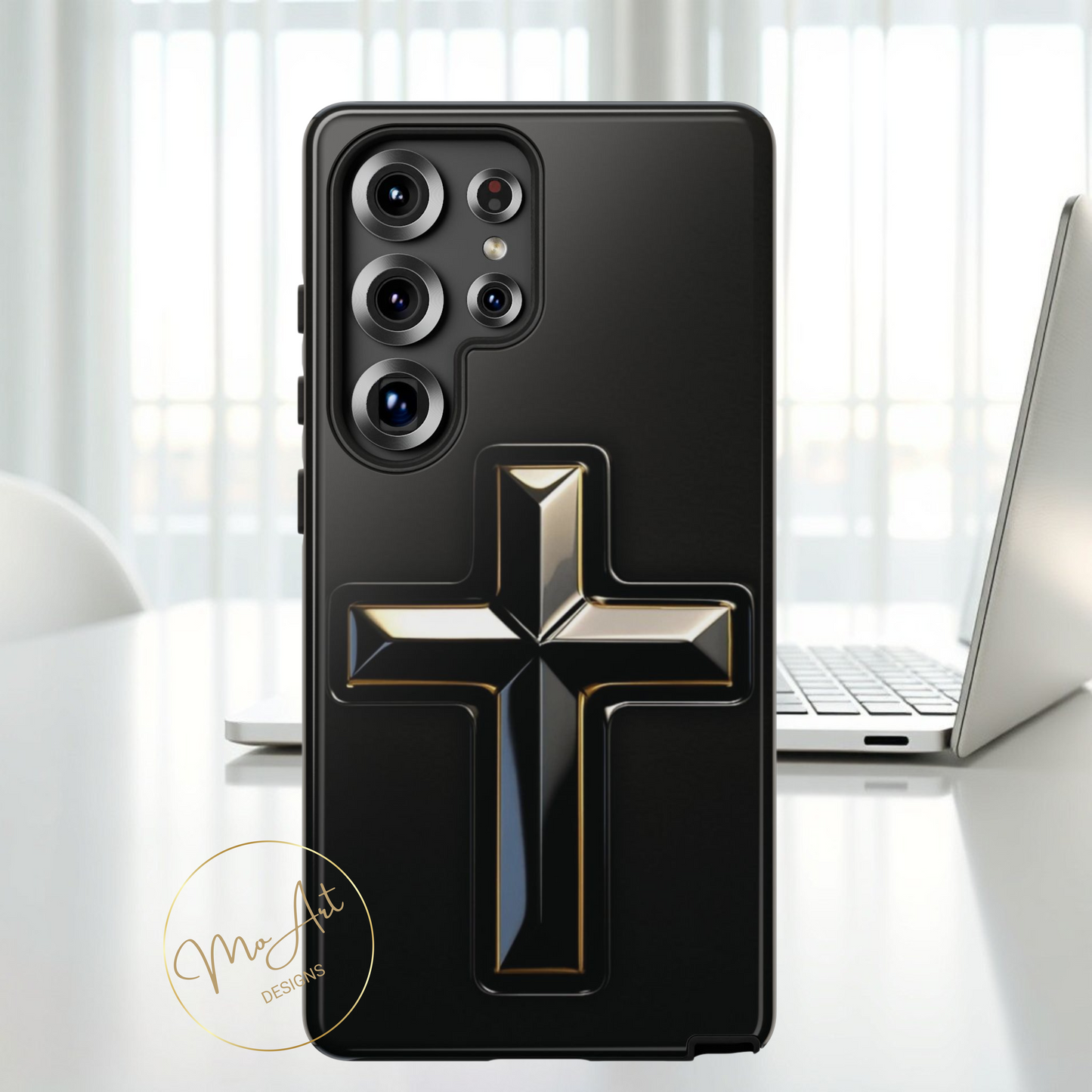 Black and Gold Cross Tough Phone Case – Compatible with iPhone & Samsung