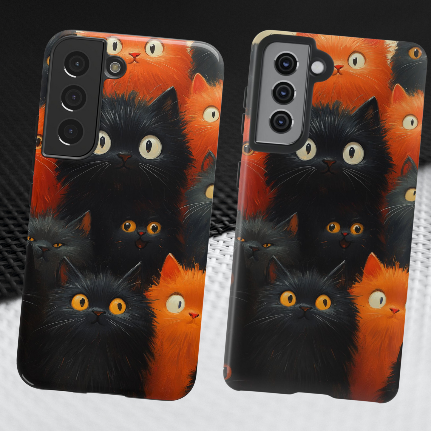 Halloween Phone Case - Orange and Black Whimsical Cats Phone Case for iPhone or Samsung's Phones