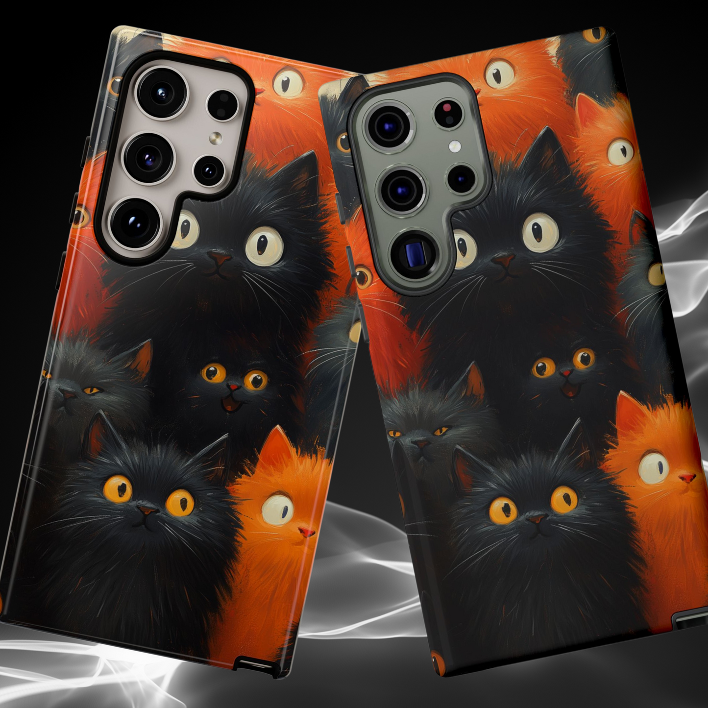 Halloween Phone Case - Orange and Black Whimsical Cats Phone Case for iPhone or Samsung's Phones