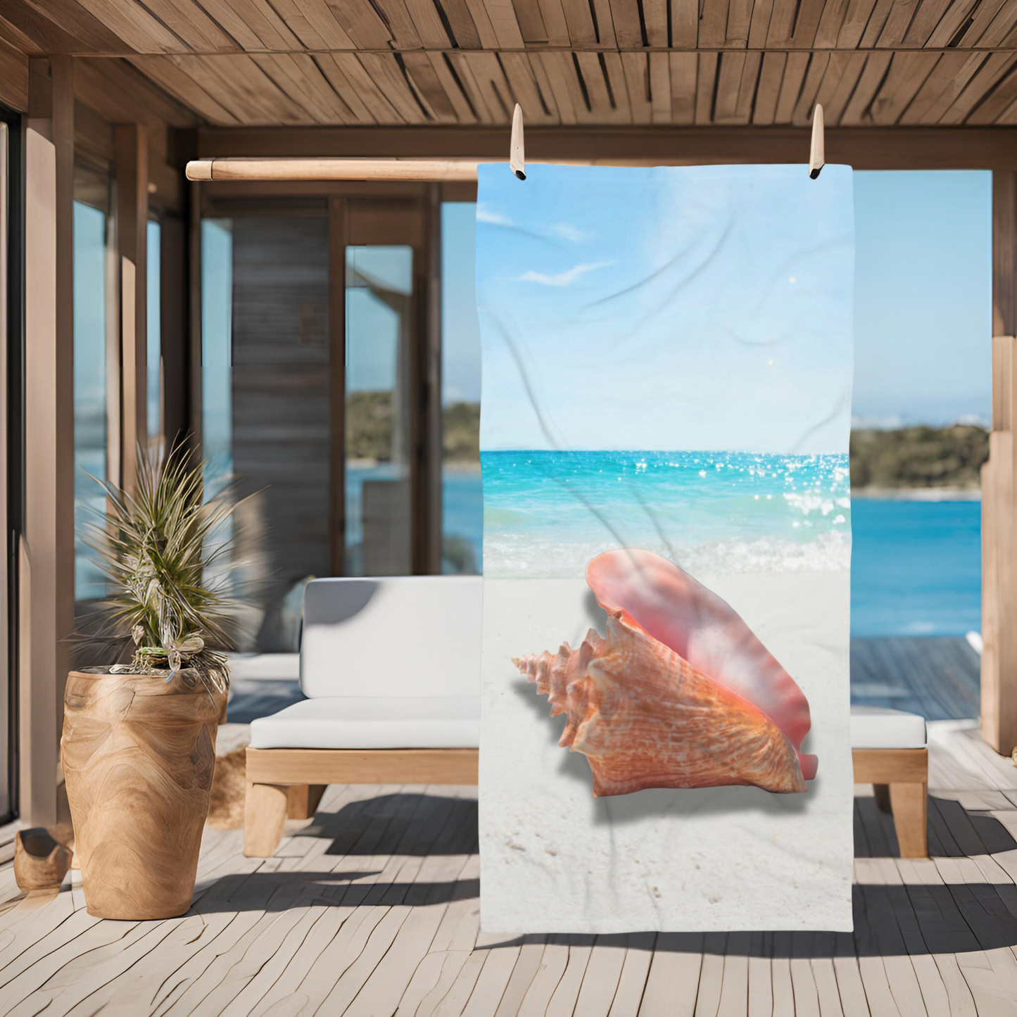 Luxurious Pink Conch Shell Beach Towel