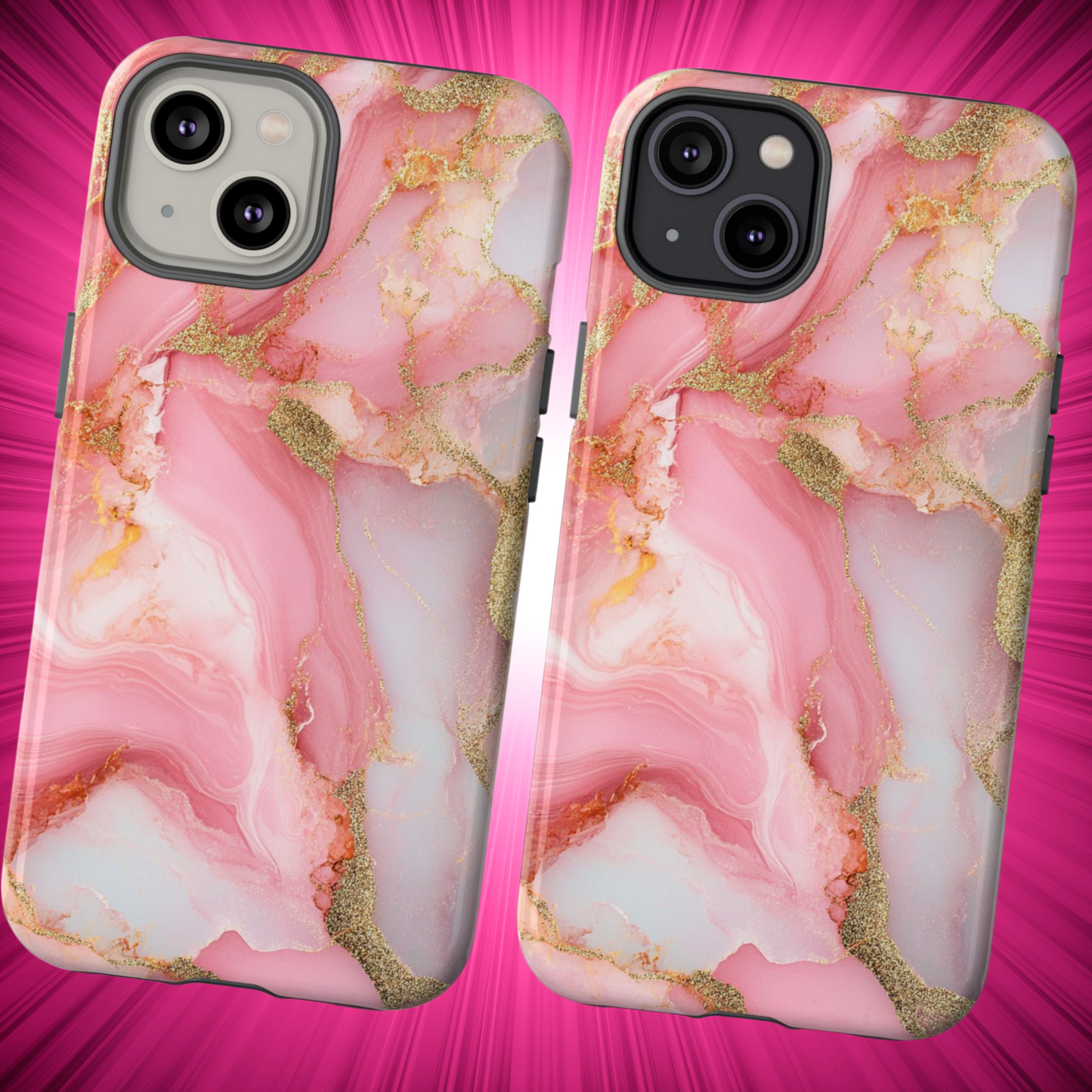 Pink and Gold Marbled Tough Phone Case, iPhone Case, Samsung Case