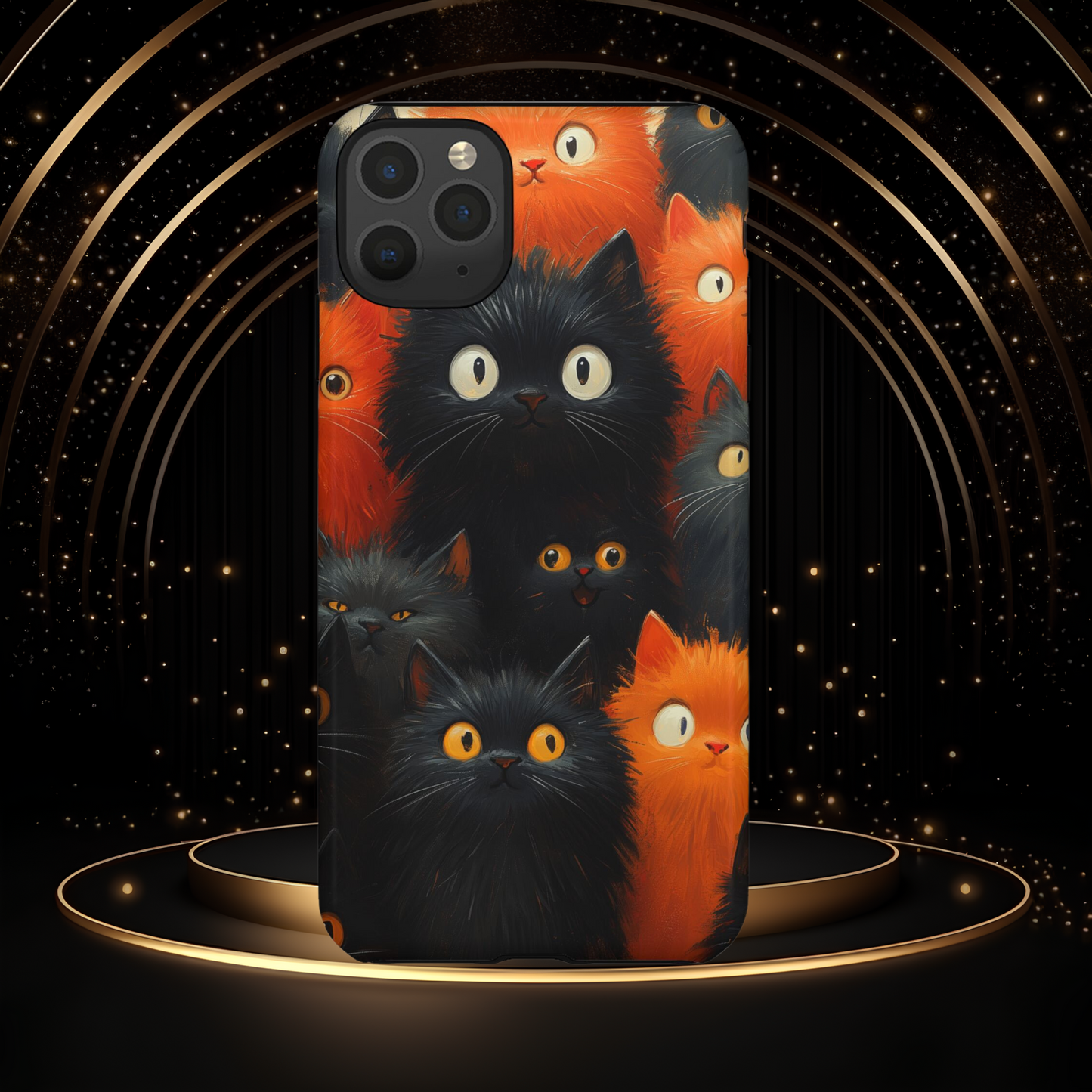 Halloween Phone Case - Orange and Black Whimsical Cats Phone Case for iPhone or Samsung's Phones