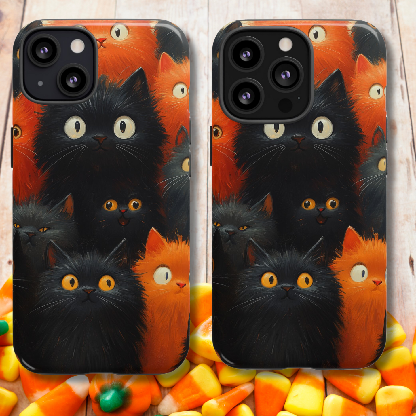 Halloween Phone Case - Orange and Black Whimsical Cats Phone Case for iPhone or Samsung's Phones