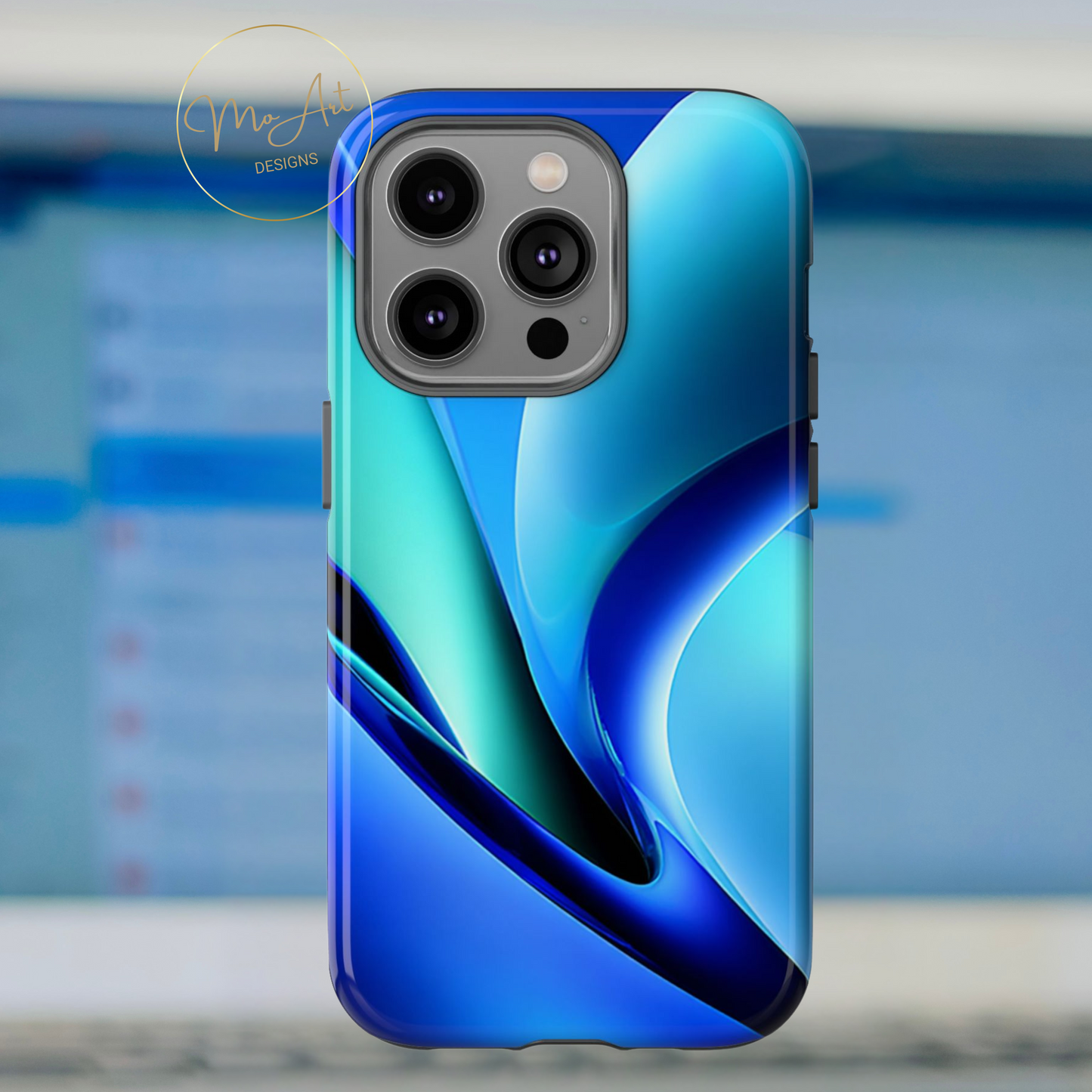 Abstract Blue/Turquoise Tough Phone Case – Compatible with iPhone & Samsung