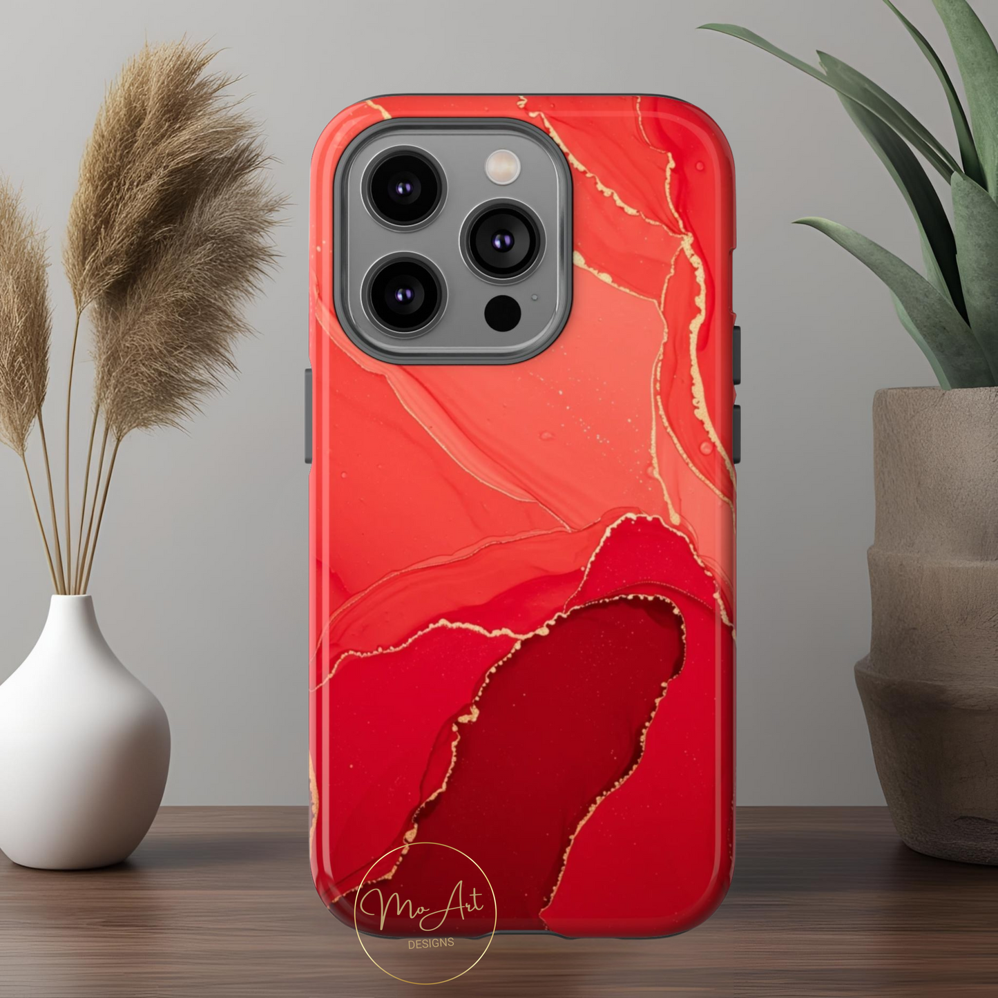 Red & Gold Marble Design - Tough Phone Case - iPhone or Samsung Phones