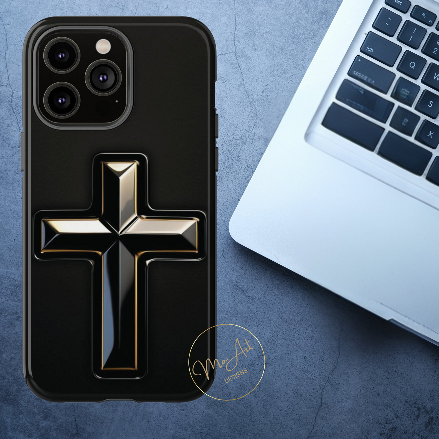 Black and Gold Cross Tough Phone Case – Compatible with iPhone & Samsung