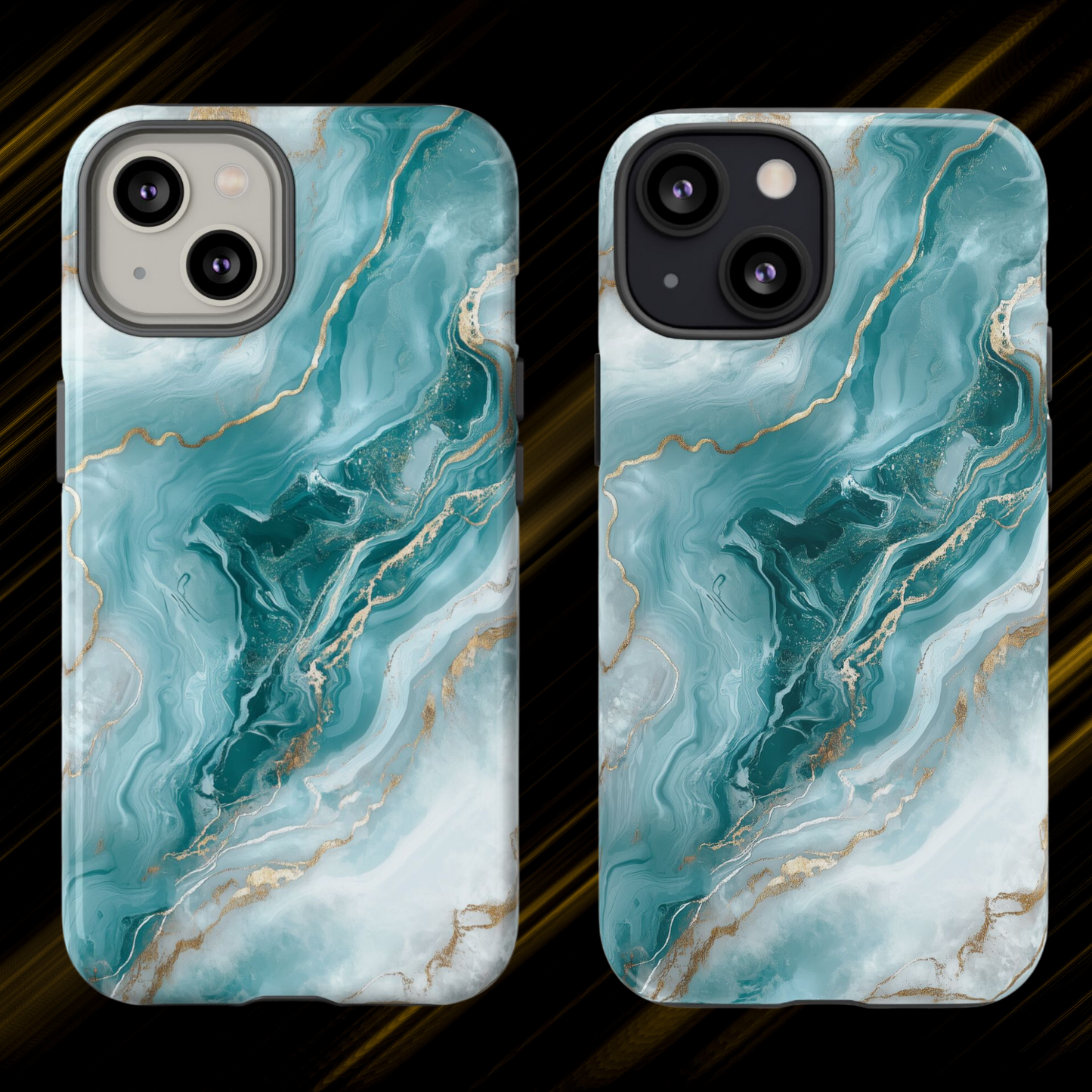 Stylish Turquoise Marbled Tough Phone Case for Ultimate Protection, iPhone or Samsung Phone Case