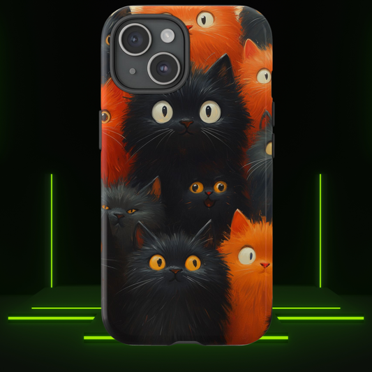 Halloween Phone Case - Orange and Black Whimsical Cats Phone Case for iPhone or Samsung's Phones