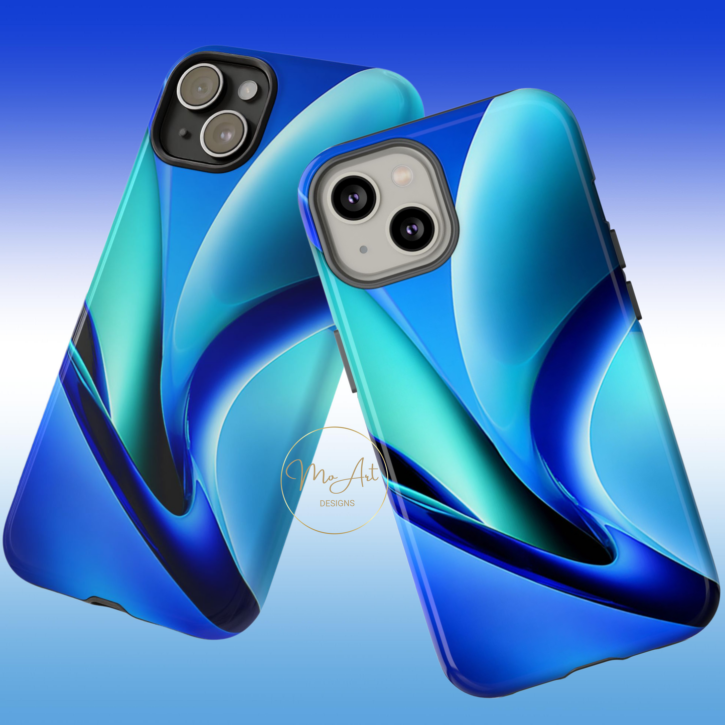 Abstract Blue/Turquoise Tough Phone Case – Compatible with iPhone & Samsung