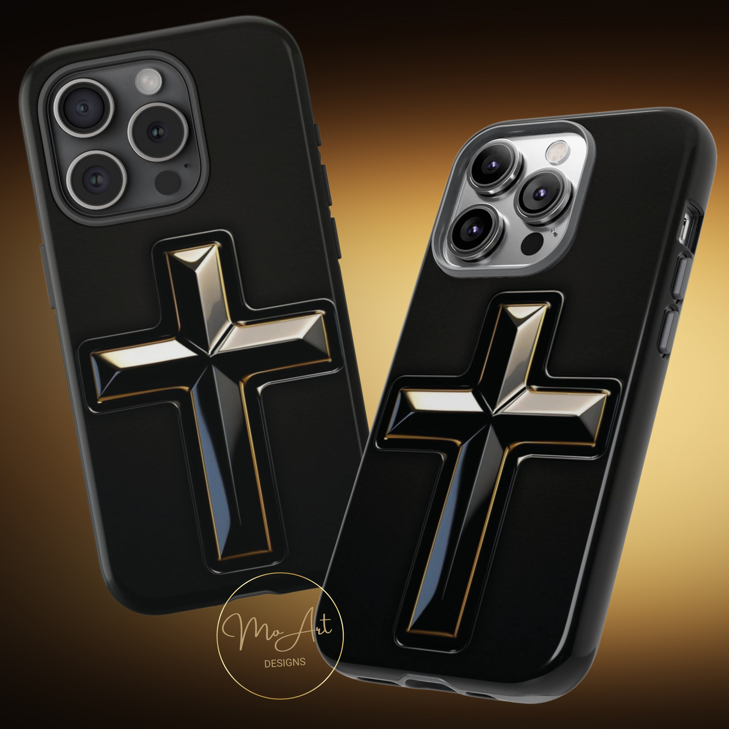 Black and Gold Cross Tough Phone Case – Compatible with iPhone & Samsung