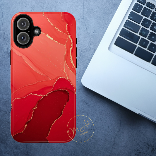 Red & Gold Marble Design - Tough Phone Case - iPhone or Samsung Phones