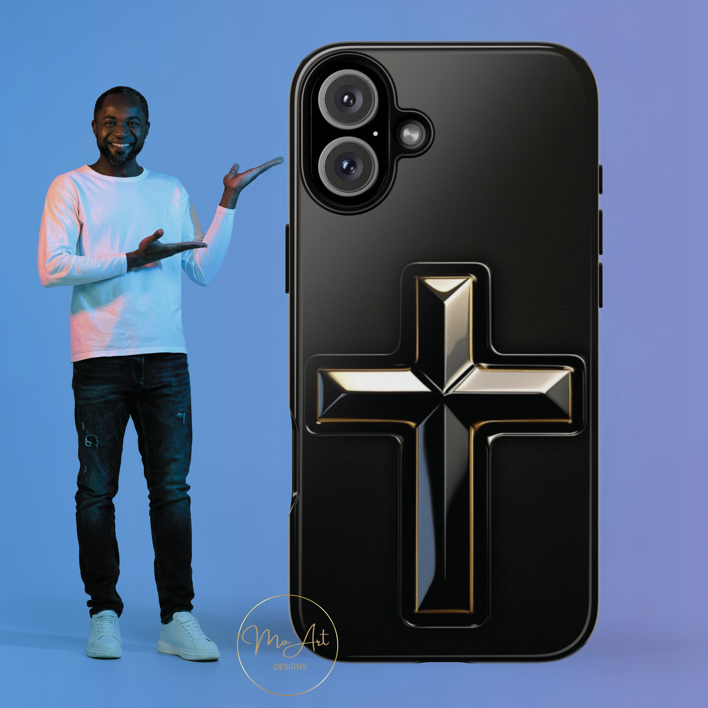 Black and Gold Cross Tough Phone Case – Compatible with iPhone & Samsung