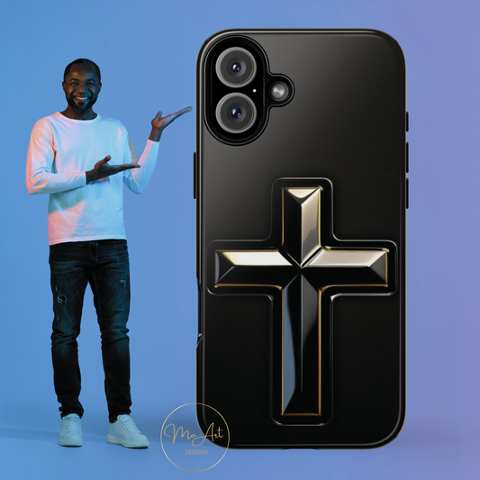 Black and Gold Cross Tough Phone Case – Compatible with iPhone & Samsung