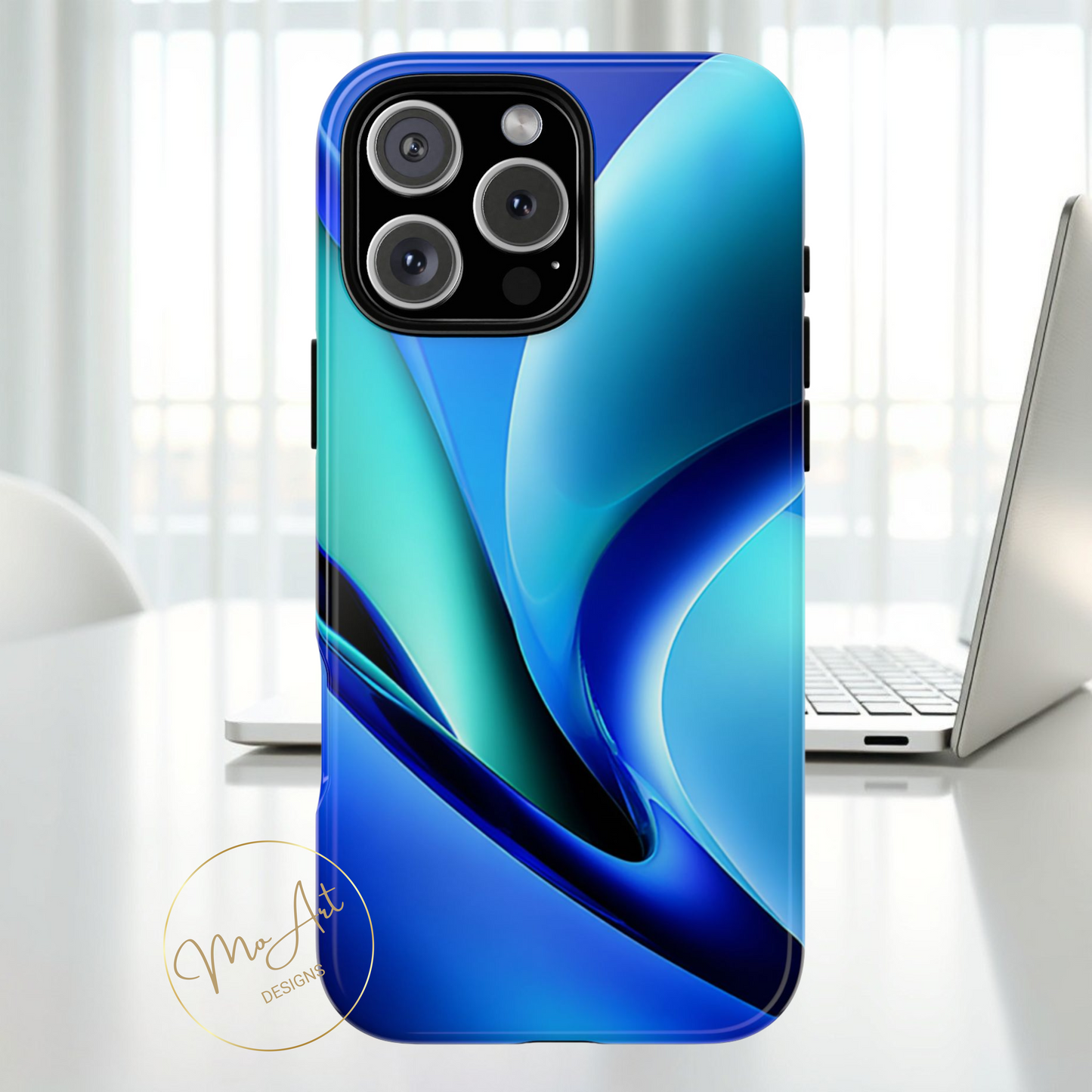 Abstract Blue/Turquoise Tough Phone Case – Compatible with iPhone & Samsung