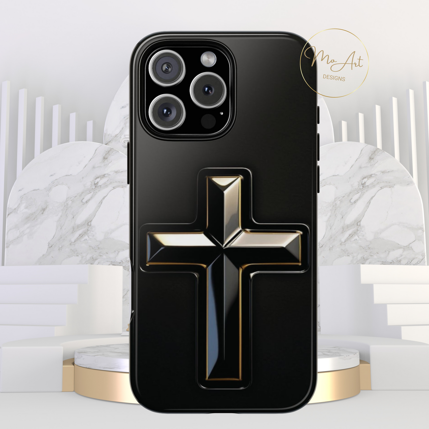 Black and Gold Cross Tough Phone Case – Compatible with iPhone & Samsung