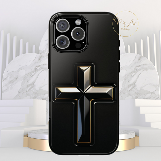 Black and Gold Cross Tough Phone Case – Compatible with iPhone & Samsung
