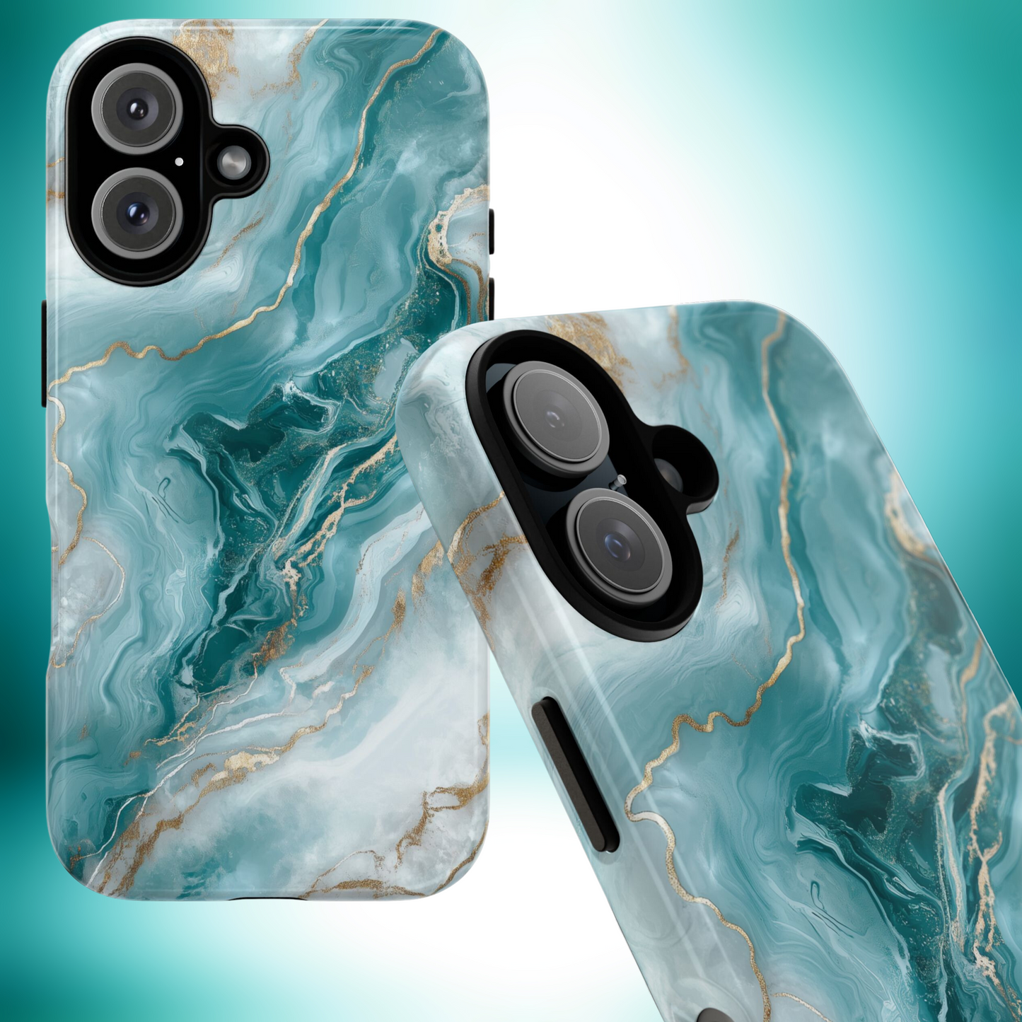 Stylish Turquoise Marbled Tough Phone Case for Ultimate Protection, iPhone or Samsung Phone Case