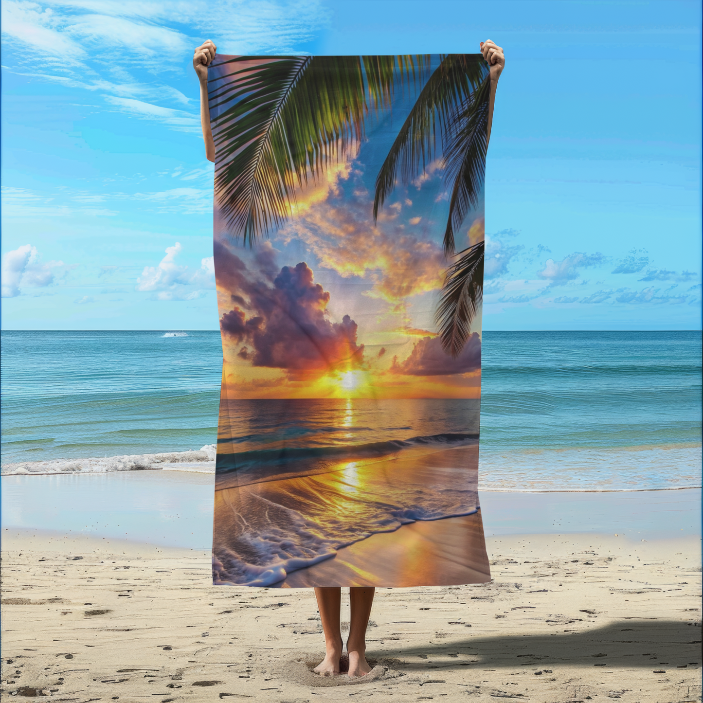 Sunrise Serenity on Sandy Ocean Shores -  Beach Towel